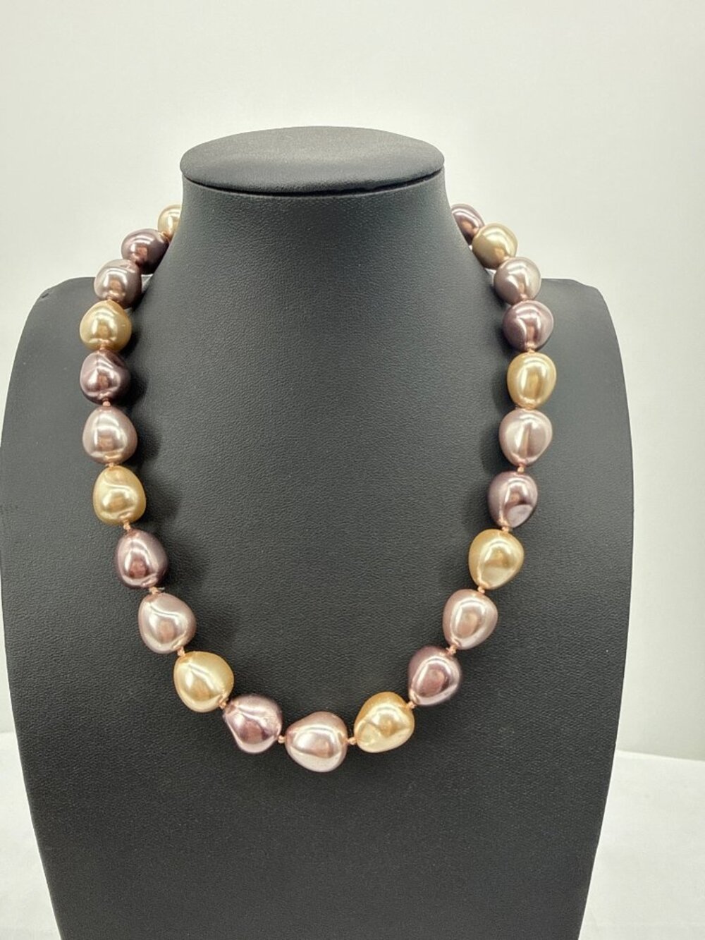 Chunky Multi Tone Baroque Pearl Necklace Metallic Copper Mauve Gold Statement